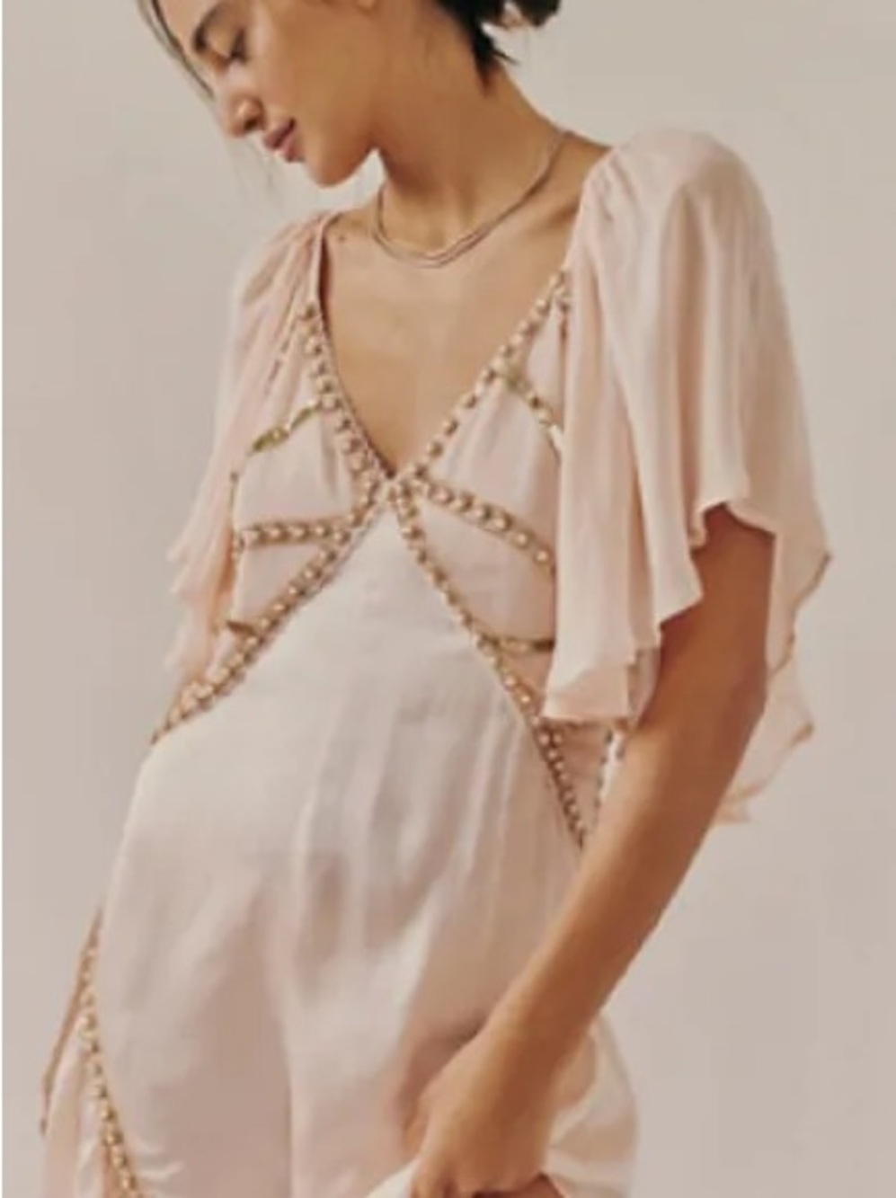 Free People Jen Rossi Blush Pink Beaded Romper Jumpsuit